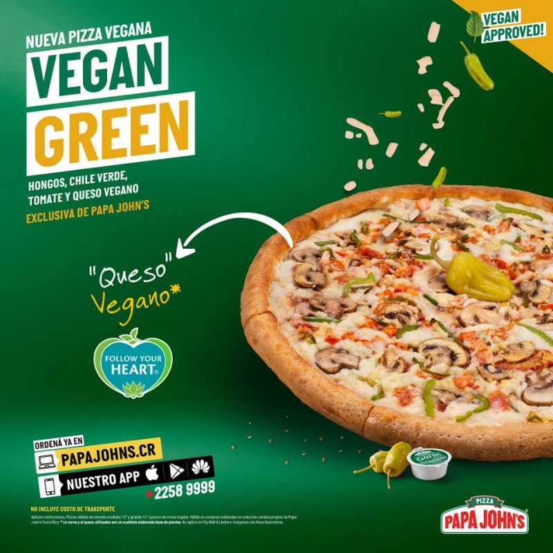 Papa John´s es la primera cadena de comida rápida, en la categoría de pizza, en ofrecer un producto vegano. 
